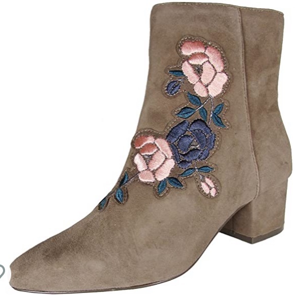 Steve Madden Leather Suede Embroidered Ankle Block Short Heel Ankle Bootie Boots - Picture 10 of 11